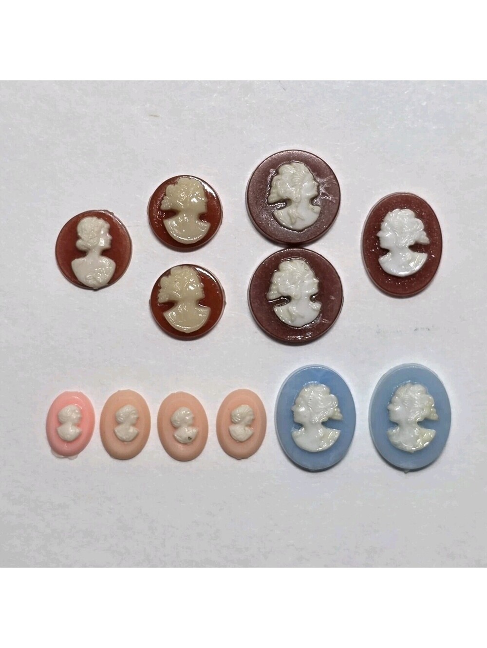 Lot of 12 Mini Resin Cameo Cabochons Mixed Colors Tiny Lady Profiles EUC
